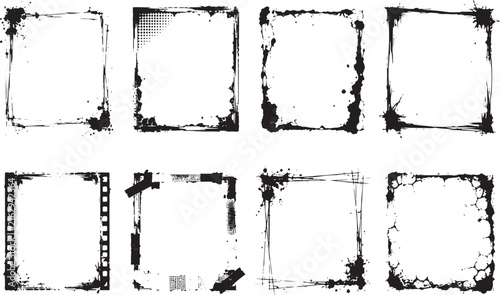 Grunge Square Frames, Distressed Ink Borders, Halftone Vector