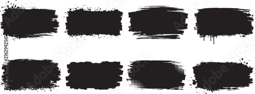 Black Grunge Brush Strokes, Ink Paint Smears, Distressed Texture Vector