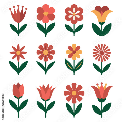 Set of Floral Vector Elements with Flowers, Leaves, Lily, Butterfly and Heart for Spring Summer Nature Decoration, Seamless Pattern, Wallpaper and Botanical Design