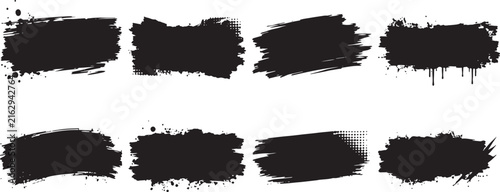 Black Grunge Brush Strokes, Ink Paint Marks, Splatter Halftone Vector