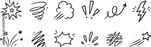 Hand Drawn Doodle Symbols, Comic Elements, Burst Icons Vector