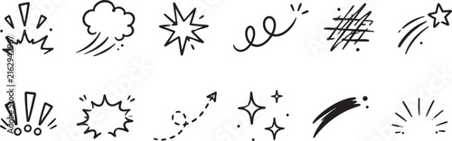 Hand Drawn Doodle Elements, Comic Symbols, Burst Shapes Vector