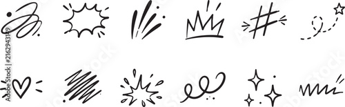 Hand Drawn Doodle Elements, Comic Symbols, Scribble Shapes Vector