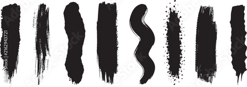 Black Ink Brush Strokes, Grunge Paint Marks, Rough Texture Vector