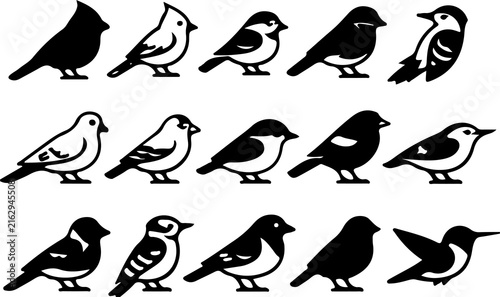 Obraz na płótnie Collection of different bird silhouettes and vector icons set with silhouette