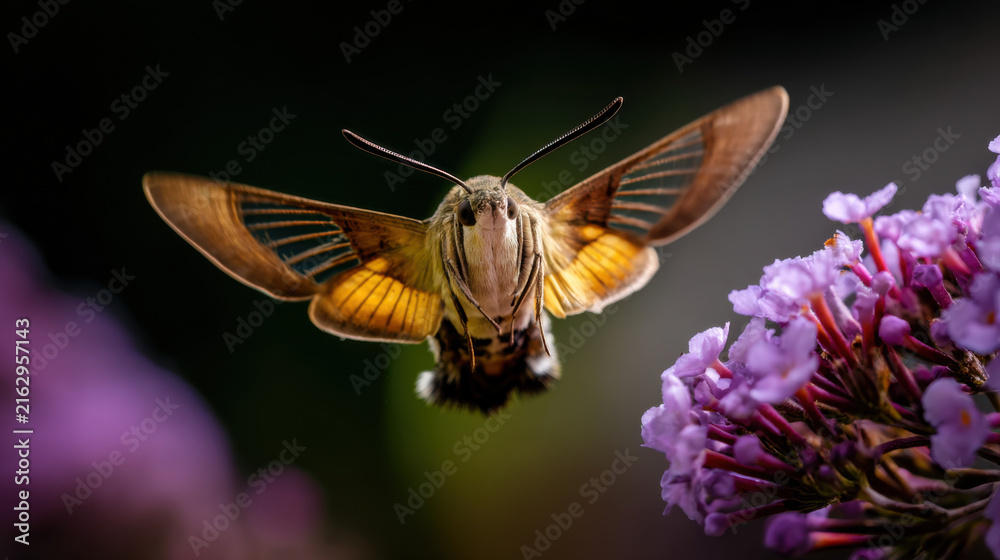 Naklejka premium close-up of a hummingbird moth hovering in vibrant nature