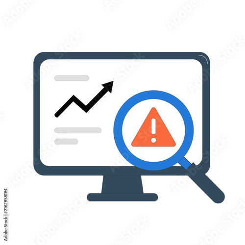 Computer Screen with Growth Chart and Risk Magnifying Glass Alert Vector Illustration