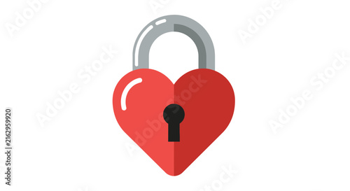 Red Heart Shaped Padlock Icon, Symbol of Locked Love, Romantic Security, and Privacy, Flat Vector Illustration Isolated on White