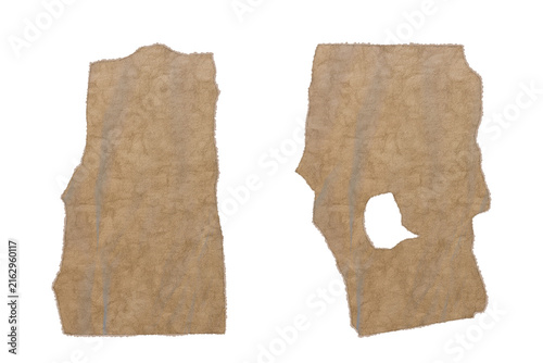 Ripped craft paper scraps set torn cardboard piece collection kraft page fragment banner isolated on white background vector illustration