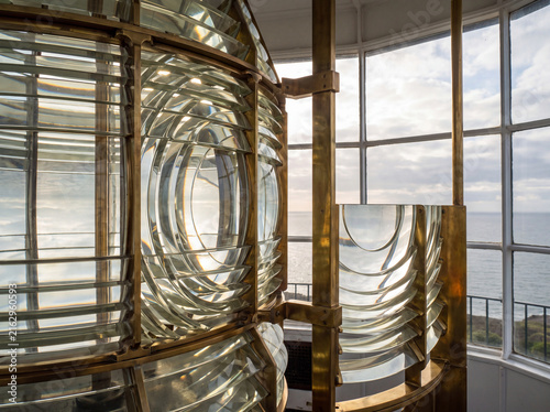 Bild auf Leinwand Lighthouse Fresnel Lens Prisms Seen from Inside the Lantern Room in Daylight