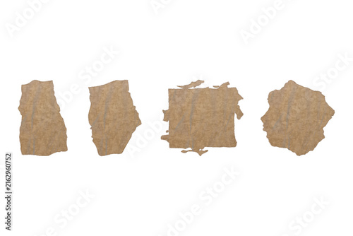 Ripped craft paper scraps set torn cardboard piece collection kraft page fragment banner isolated on white background vector illustration