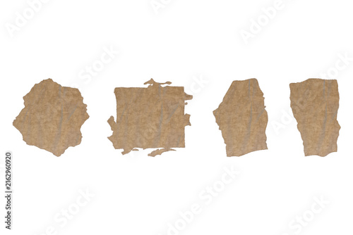 Ripped craft paper scraps set torn cardboard piece collection kraft page fragment banner isolated on white background vector illustration