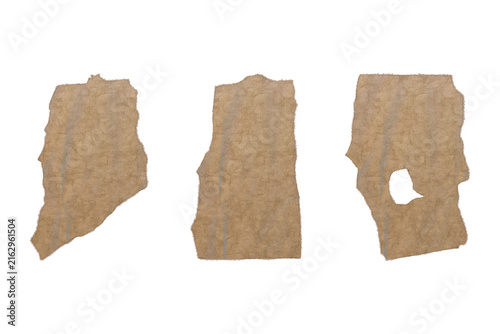Ripped craft paper scraps set torn cardboard piece collection kraft page fragment banner isolated on white background vector illustration