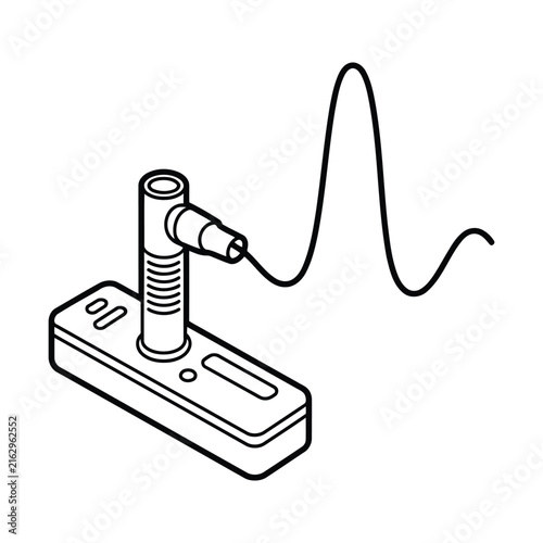 Isometric medical equipment icon showing a diagnostic sensor with a wave line