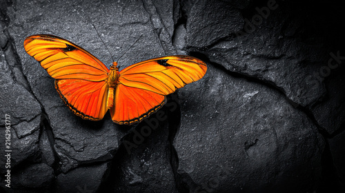 vibrant orange butterfly on black background