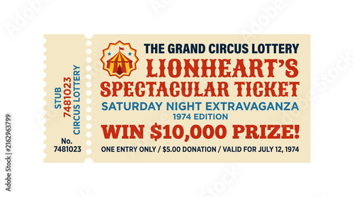 Vintage Circus Lottery Ticket: Lionheart's Spectacular Prize
