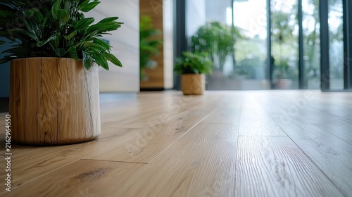 Modern Interior with Potted Plants and Wooden Floor.