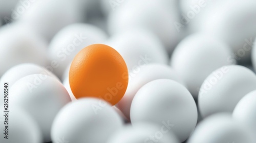Single Orange Ball Stands Out Among Many White Balls.