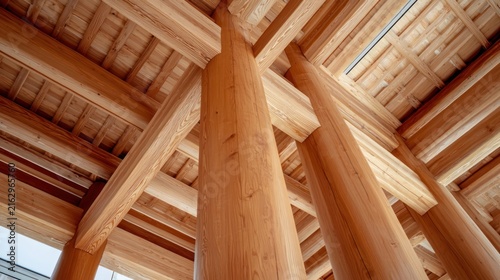 Traditional Japanese Wooden Architecture Interior View.