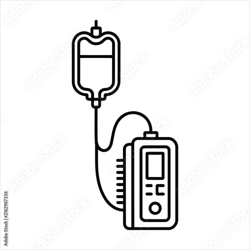 Medical intravenous drip machine icon with liquid bag and electronic pump device