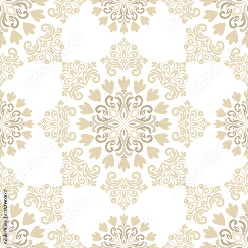 Elegant Classic Thai Silk Floral Pattern in Soft Cream Tones for Fabric, Textile, Wallpaper and Decorative Objects – Traditional Thai Flower Ornament with Timeless Luxury Style