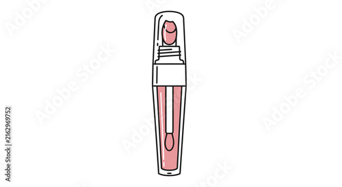 Clear lip gloss tube with applicator illustration.