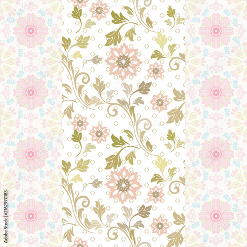 Soft Pink Floral and Light Green Branch Pattern with Gentle Gradient Tones – Sweet Elegant Botanical Design for Clothing, Fabric, Textile and Decorative Objects