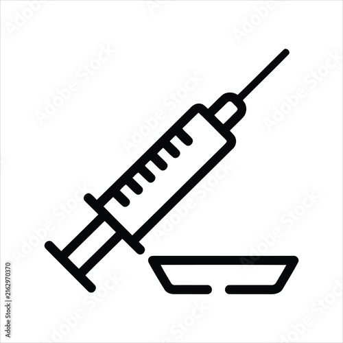 Simple medical syringe and container icon for healthcare and clinical application designs