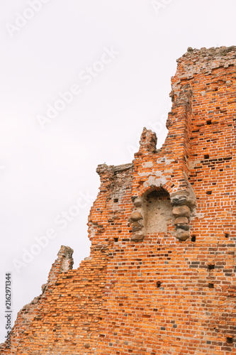 Medieval fortress ruins show weathered brickwork