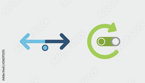 Minimalist user interface elements showing a horizontal adjustment slider and a circular loop arrow toggle button.