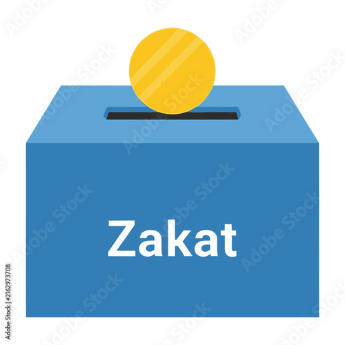 Foto Blue zakat box with yellow coin on top for charitable donations