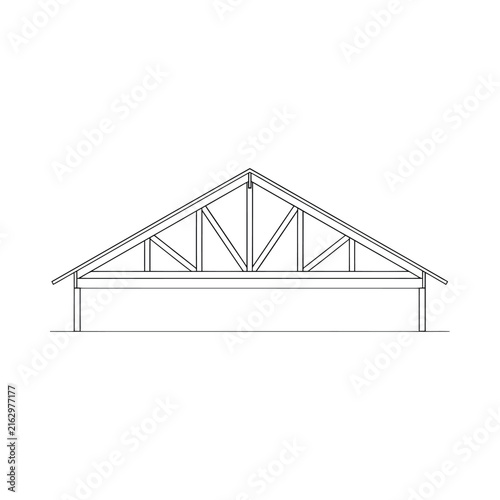 Gabled roof truss structure diagram on transparent background