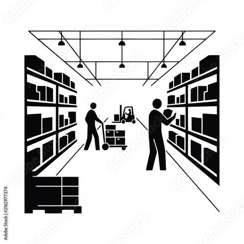Supermarket aisle with shoppers and cart on transparent background