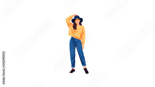 Stylish Young Woman in Yellow Sweatshirt