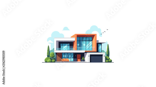 Modern Two-Story Luxury House Vector Illustration