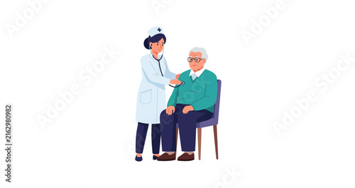 Nurse Examining Elderly Patient with Stethoscope