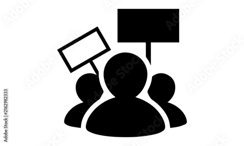 Crowd of protesters holding blank signs solid vector icon isolated on white background