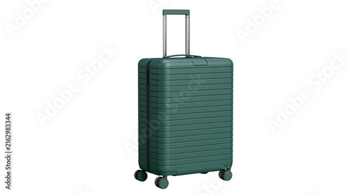 Canvas Print Green ribbed hard-shell suitcase with telescopic handle and wheels