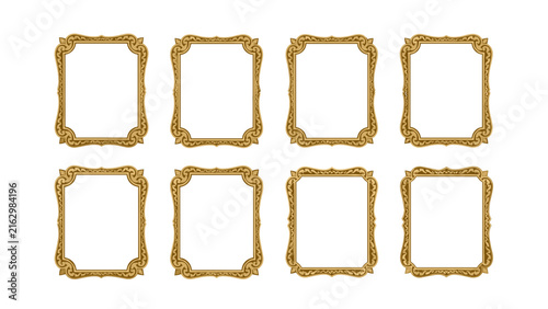 Ornate Frames Set, Vintage Gold Decorative Borders, Antique Style Design Elements, Isolated on White Background. Elegant Borders, Decorative Frames.