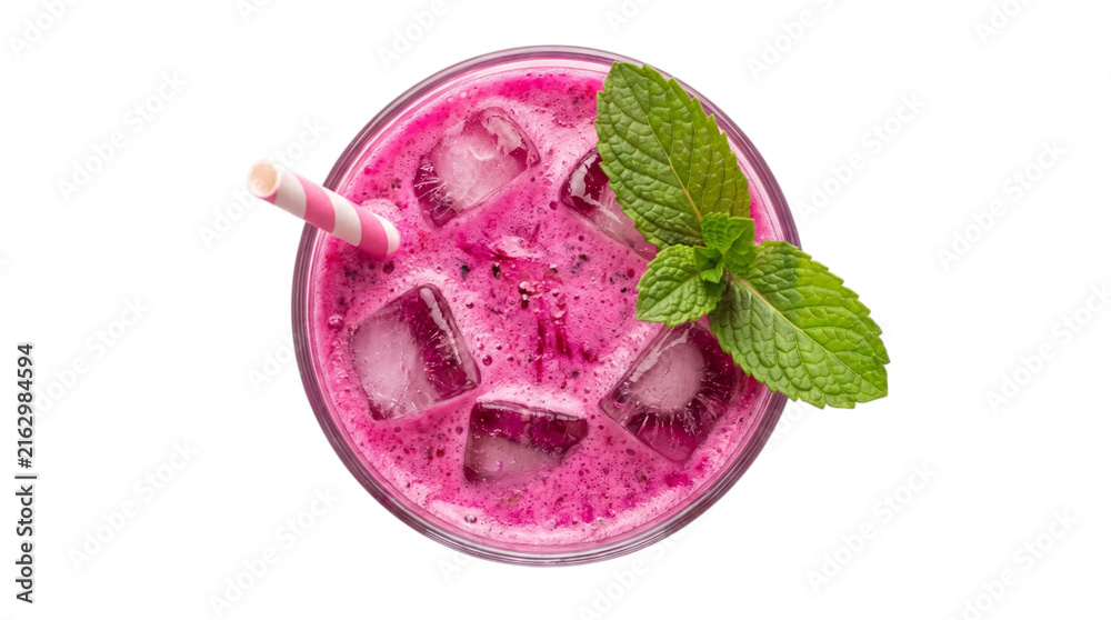 Fototapeta premium Top view of refreshing pink dragon fruit smoothie isolated on transparent background