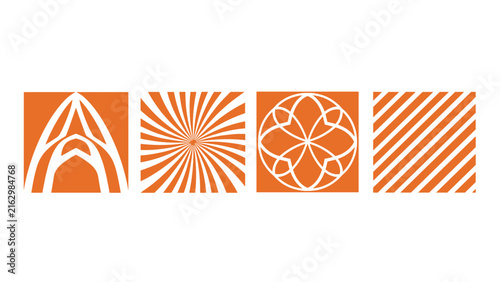 Geometric Patterns Set with Abstract Shapes and Lines. Orange Design Elements, Vector Illustration, Graphic Design Concept.