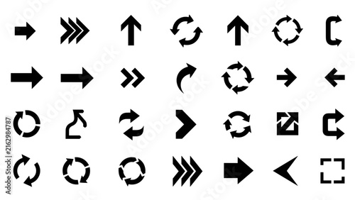 Arrow Icons Set with Circular and Directional Arrows, Representing Movement, Progression, and Process Flow
