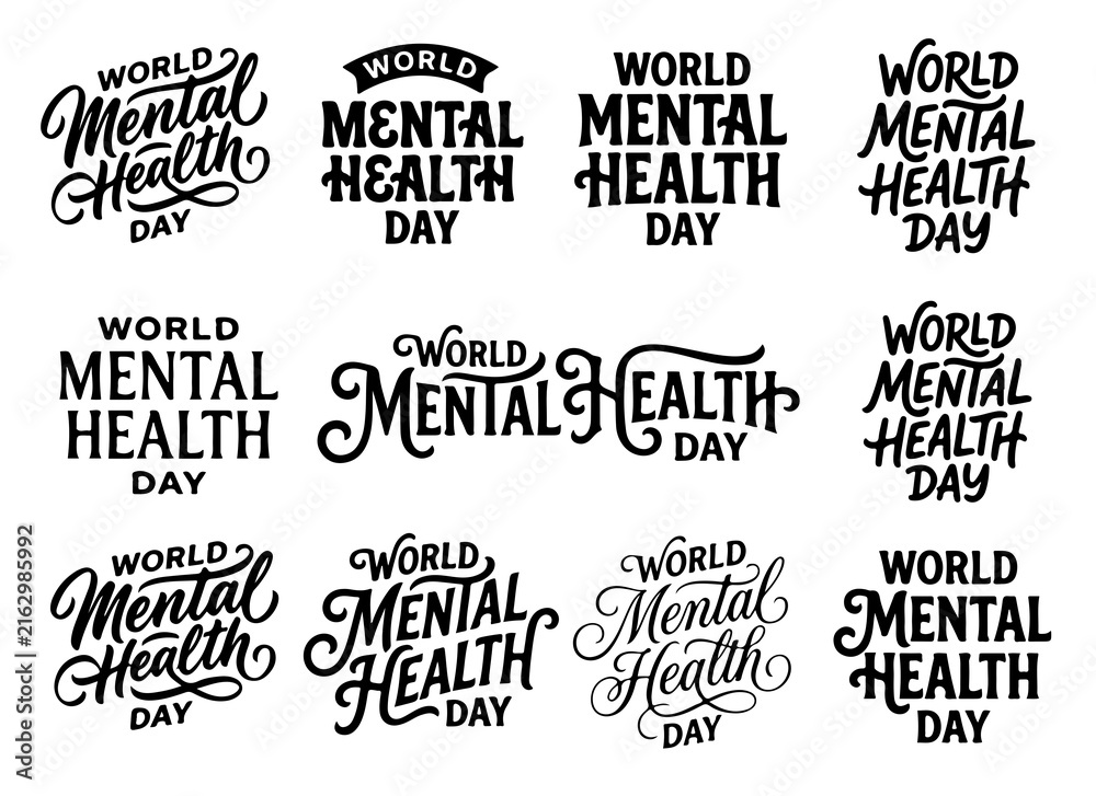 Obraz premium World Mental Health Day lettering variations with decorative script and bold typography