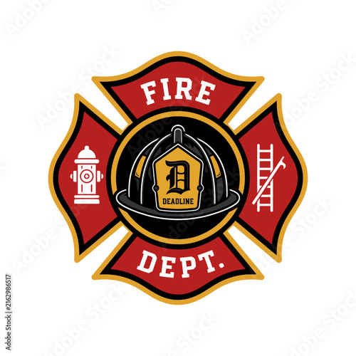 Editable Brand Title – Firefighter Helmet Maltese Cross Fire Department Badge
