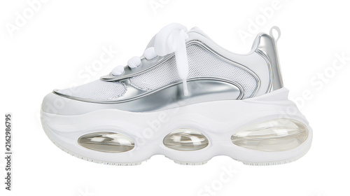 Bild auf Leinwand White and silver mesh platform sneakers with air bubble sole