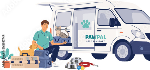 A man loads a cat and dog into a white van for pet transport services pettransport petrelocation animalcare veterinary