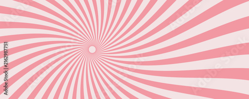 Candy color sunburst background. Abstract pink cream sunbeams design wallpaper. Colorful spinning lines for template, banner, poster, flyer. Sweet rotating cartoon swirl or whirlpool. Vector backdrop