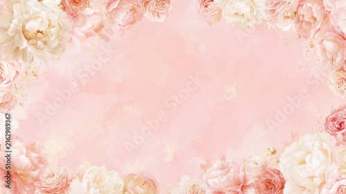 Delicate flower frame layout featuring peonies and blooms for wedding and celebration cards
