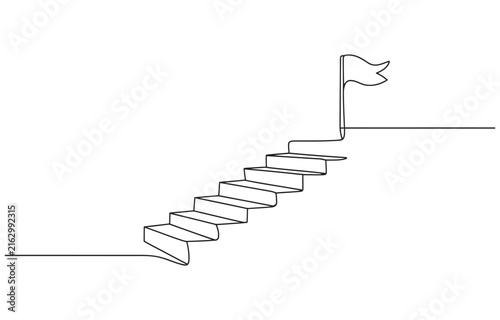 Continuous line drawing Business leadership of successful, Step to the goal icon vector illustration concept.