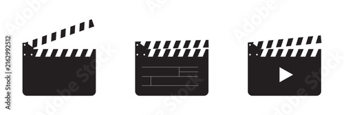 Cartoon regisseur film take bord or cinema clapper. Vector film clapboard symbol or logo. Movie clapper board. Production, director closed or open clapboard